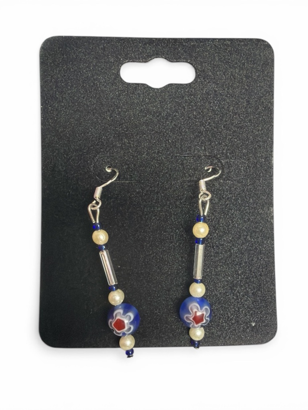 Blue Floral Dangle Earrings - Picture 1 of 1